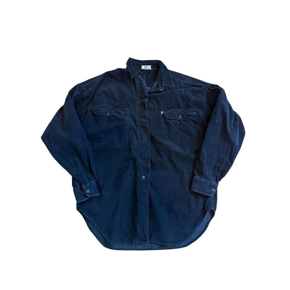 90s Vintage New Man Black Corduroy Button Down Men’s Shirt Small